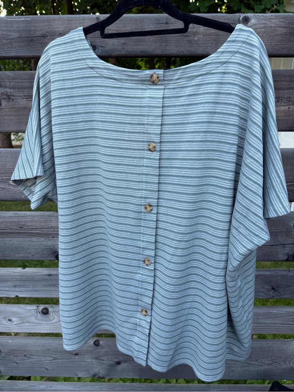 J.Jill Striped V-Neck Tee - Light Sage/White - Picture 2 of 6